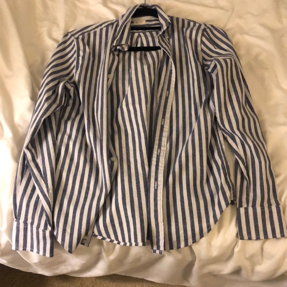 Blue and white striped soft button down